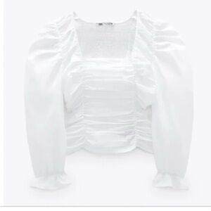 Zara White Ruched Blouse